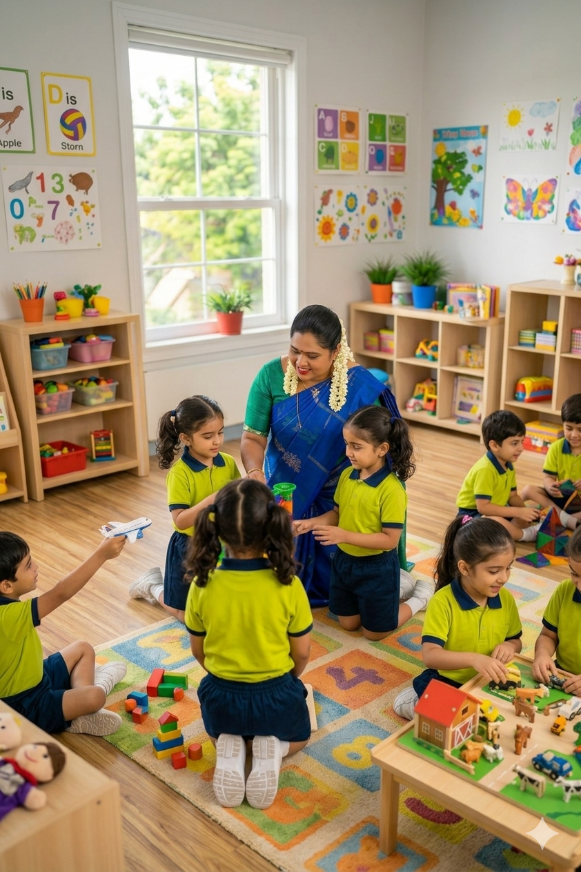 Children enjoying a group activity during Phonics and Language class