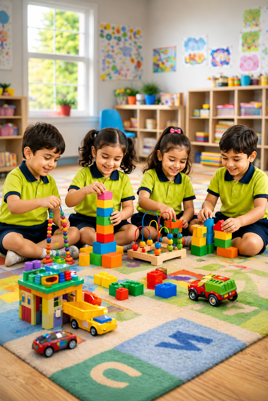 Children building blocks during play-based learning